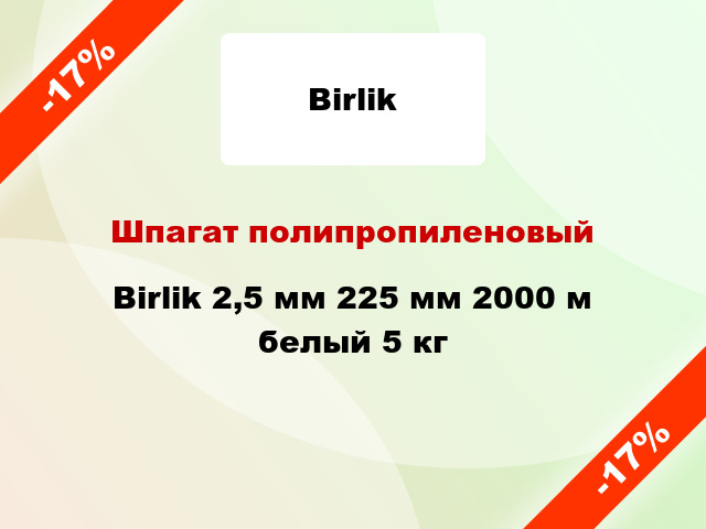 Шпагат полипропиленовый Birlik 2,5 мм 225 мм 2000 м белый 5 кг