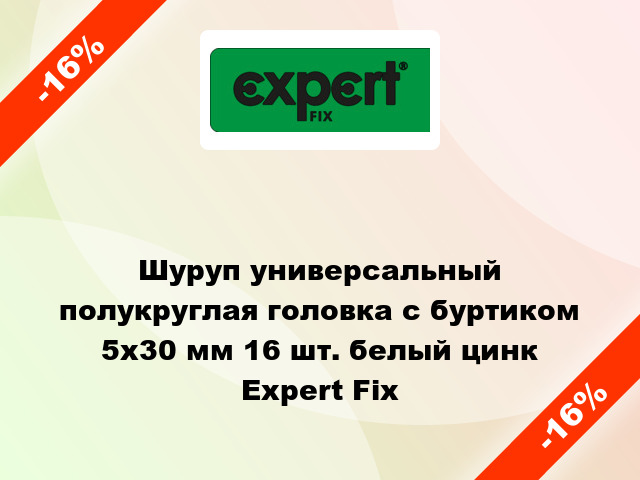 Шуруп универсальный полукруглая головка с буртиком 5x30 мм 16 шт. белый цинк Expert Fix