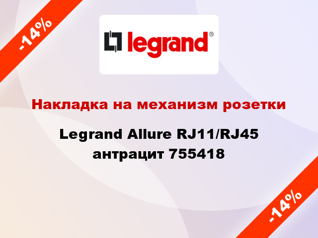 Накладка на механизм розетки Legrand Allure RJ11/RJ45 антрацит 755418