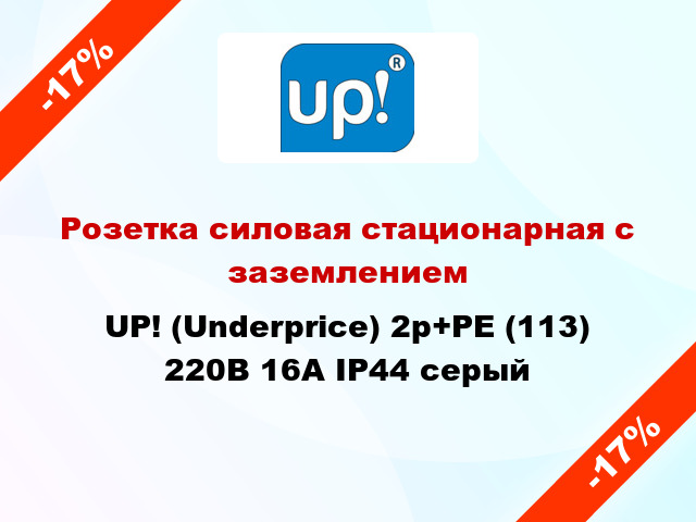 Розетка силовая стационарная с заземлением UP! (Underprice) 2p+PE (113) 220В 16А IP44 серый