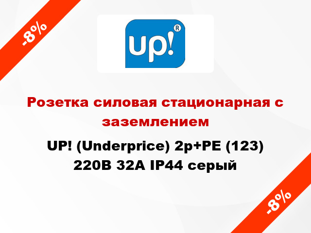 Розетка силовая стационарная с заземлением UP! (Underprice) 2p+PE (123) 220В 32А IP44 серый