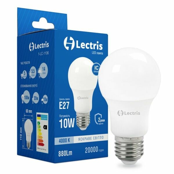 Лампа LED LECTRIS A60 10W 4000K 220V E27