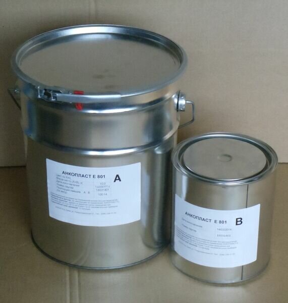 Анкопласт Е-801- епоксидна хімічно стійка високоміцна суміш для ремонту і вирівнювання бетонних підлог, закладення швів, тріщин, стиків. Використовується для проміжних шарів покриттів. Колір не нормується