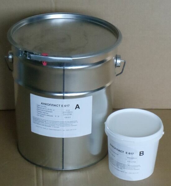 Анкопласт Е-617- епоксидна хімічно стійка високоміцна суміш для ремонту і вирівнювання бетонних підлог, закладення швів, тріщин, стиків. Використовується для проміжних шарів покриттів і для міжшарової гідроізоляції і склеювання шарів бетону.